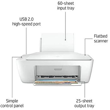 HP DeskJet 2320 All-in-One Printer, USB Plug and Print, scan, and copy -white