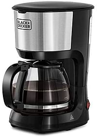 Black +Decker 750W 10 فناجين قهوة/آلة قهوة مع حاجز زجاجي للقهوة بالتقطير، فضي/أسود - DCM750S-B5،