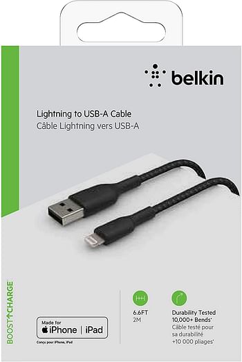 Belkin Charging Cable Braided USB to lighning 1m Black, CAA002bt1MBK