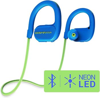 Energy Sistem Earphones BT Running 2 Neon Green (Neon LED, IPX4, Secure-Fit, Sport Wireless, Microphone, Extended Battery)