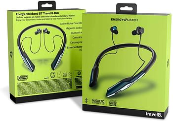 Energy Sistem Neckband BT Travel 8 ANC (Active Noise Cancelling Earphones, Magnetic earbuds, Extended Battery)