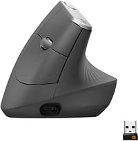 Logitech MX Vertical Ergonomic Wireless Mouse, Multi-Device, Bluetooth or 2.4GHz Wireless with USB Unifying Receiver, 4000 DPI Optical Tracking, 4 Buttons, Fast Charging, Laptop/PC/Mac/iPad OS- Graphite Black
