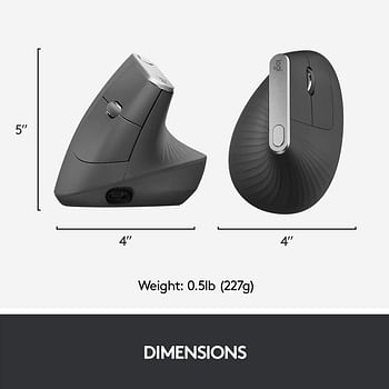 Logitech MX Vertical Ergonomic Wireless Mouse, Multi-Device, Bluetooth or 2.4GHz Wireless with USB Unifying Receiver, 4000 DPI Optical Tracking, 4 Buttons, Fast Charging, Laptop/PC/Mac/iPad OS- Graphite Black