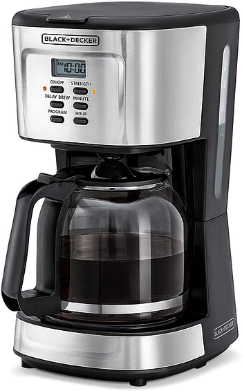 Black+Decker 900W 12 Cup 24 Hours Programmable Coffee Maker with 1.5L Glass Carafe and Keep Warm Feature for Drip Coffee and Espresso Black - DCM85-B5