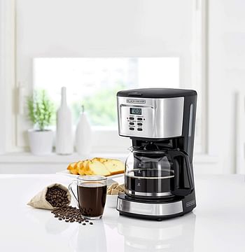 Black+Decker 900W 12 Cup 24 Hours Programmable Coffee Maker with 1.5L Glass Carafe and Keep Warm Feature for Drip Coffee and Espresso Black - DCM85-B5