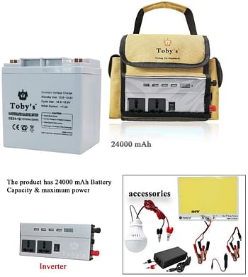 24A Rechargeable Battery with Inverter 12V-220V, 24A Battery for camping 24000mah Power