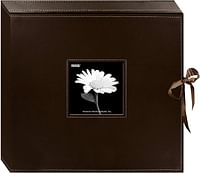 Pioneer 12 Inch by 12 Inch D-Ring Sewn Leatherette Scrapbook Box, Brown