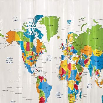 SKL HOME by Saturday Knight Ltd. E2149518102001 World Map Shower Curtain, 70x72 inches, Multicolored