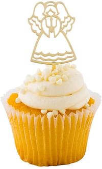 أعلى كعكة بتصميم ملائكي ذهبي عاكس من الأكريليك - 7.62 سم × 3.17 سم - صندوق عدد 100 - تجهيزات المطاعم