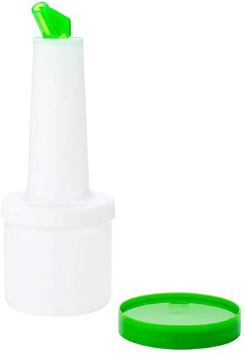 0.5 qt Plastic Quick Pour Storage Container Bottle - with Green Spout and Lid - Bar Storage Bottle - 3 1/2" x 3 1/2" x 10 1/4" - 1ct Box - Bar Lux - Restaurantware