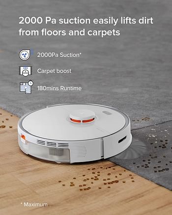 Roborock S5 MAX Robot Vacuum and Mop Cleaner, Self-Charging Robotic Vacuum, Lidar Navigation, Selective Room Cleaning, No-mop Zones with Alexa (White)