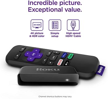 Roku Premiere | HD/4K/HDR Streaming Media Player, Simple Remote and Premium HDMI Cable, Black