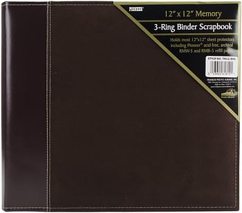 غلاف سجل قصاصات بغطاء من الجلد الصناعي ذي 3 حلقات مقاس 30.48 سم × 30.48 سم، بني اللون