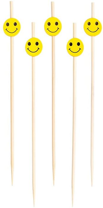 Smiley Face Pick, Smiley Face Skewer, Food Pick, Stick - Bamboo - 6 Inches - 1000ct Box - Restaurantware/Smiley Face/6"