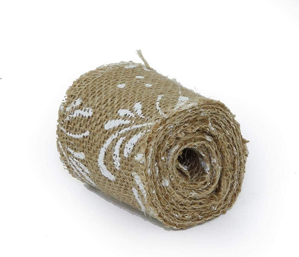 jute Craft Ribbon with White printed, Handmade decoration Craft, set of 24 piece, [size 6cm x 2mtr]