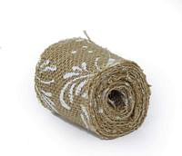 jute Craft Ribbon with White printed, Handmade decoration Craft, set of 24 piece, [size 6cm x 2mtr]