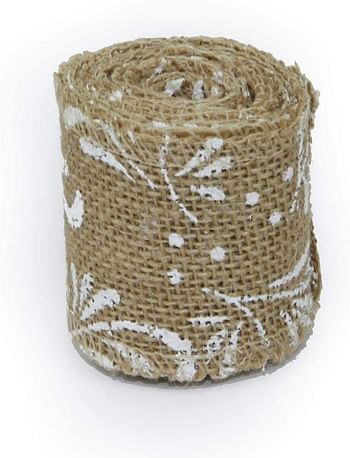 jute Craft Ribbon with White printed, Handmade decoration Craft, set of 24 piece, [size 6cm x 2mtr]