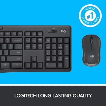 Logitech MK295 Wireless Mouse & Keyboard Combo – SilentTouch Tech, Full Numpad, Advanced Optical Tracking, Nano USB Receiver, Lag-Free Wireless, 90% Less Noise, ARA - Grey