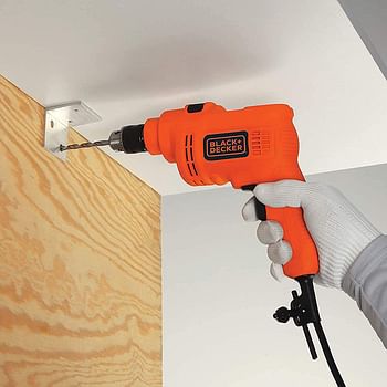 Black+Decker 550W 10mm Corded Electric Hammer Percussion Drill for Metal, Concrete & Wood Drilling, Orange/Black - KR5010-B5 Orange/One size