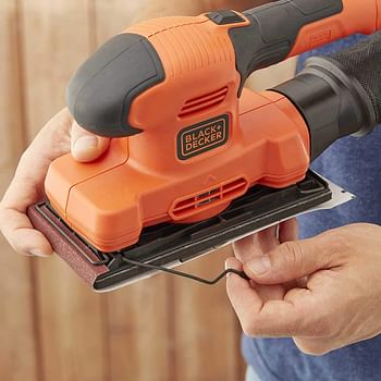 Black+Decker 150W 11,000 RPM Electric 1/3 Sheet Finishing Sander with Sanding Sheet and Dust Collector , Orange/Black - BEW220-GB