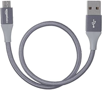 Double Braided Nylon USB 2.0 A to Micro B Charger Cable | 1 Foot, Dark Grey
