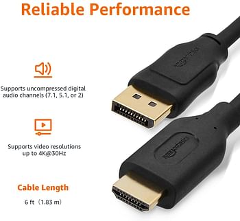 AmazonBasics DisplayPort to HDMI Display Cable - 3 Feet - Black .