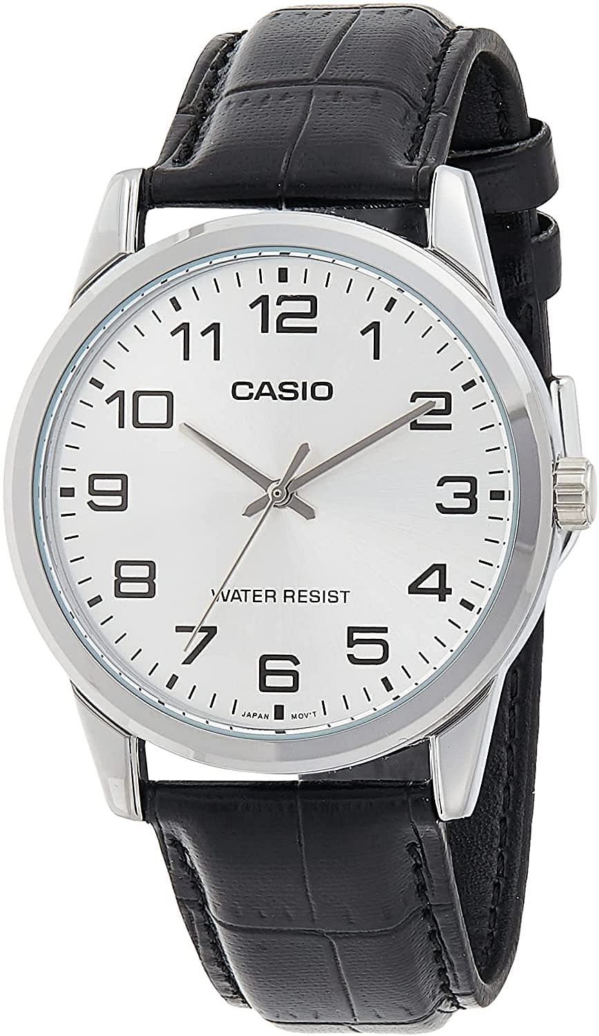 Casio men's Watch with Genuine Leather 38 millimeters, MTP-V001L-7 white  Black