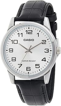 Casio men's Watch with Genuine Leather 38 millimeters, MTP-V001L-7 - white & Black