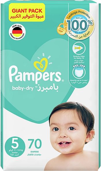 Pampers Baby-Dry Diapers, Size 5, Junior, 11-16kg, 70 Count