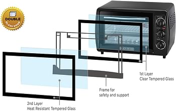 Black+Decker 19L Double Glass Multifunction Toaster Oven with Rotisserie for Toasting/ Baking/ Broiling, Black, Model No Tro19Rdg-B5