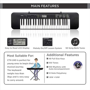 Casio CTK-240H5 49 Full-Size Keys Keyboard - No AC Power Adapter