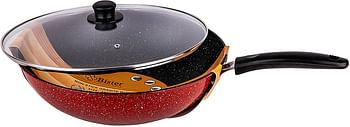 Bister Non Stick Frying Pan Granite Work & Glass Cover for Cooking Saute Vegetables Steaks Easy Cleaning Made of High Quality Size 30cm - Black & Red