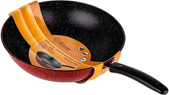 Bister Non Stick Frying Pan Granite Work & Glass Cover for Cooking Saute Vegetables Steaks Easy Cleaning Made of High Quality Size 30cm - Black & Red