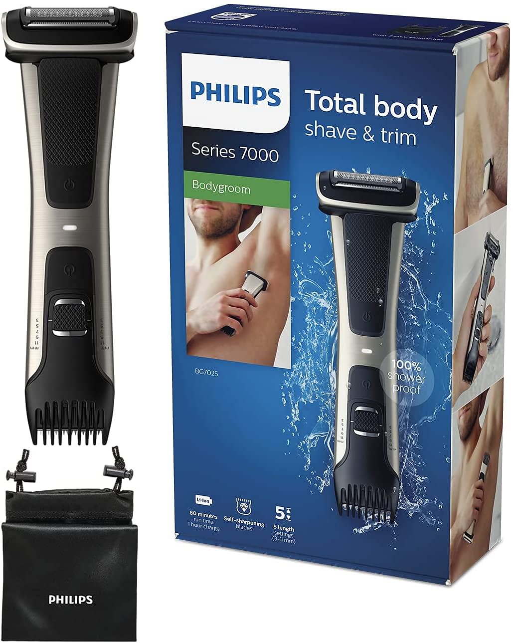 PHILIPS Bodygroom 7000 Showerproof Body Shaver BG7025/13 - Silver/Black