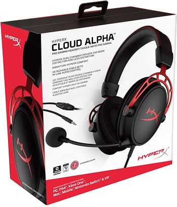 HyperX Cloud Alpha Gaming Headset - Dual Chamber Drivers - Award Winning Comfort - Durable Aluminum Frame - Detachable Microphone HX-HSCA-RD/AM (PS4)