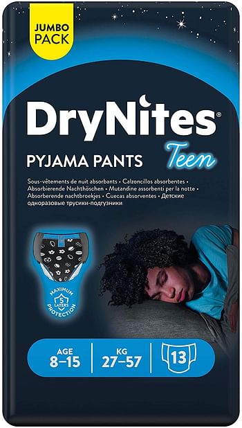 DryNites PYJAMA PANTS, Age 8-15 Y, BOY, 27-57 kg, 13 Bed Wetting Pants