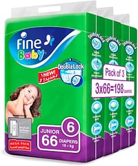 Fine Baby Double Lock, Size 6, Junior, 16+ kg, 198 Diapers (New packaging: 3x66 )