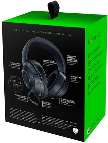 Razer Kraken X: 7.1 Surround Sound Gaming Headset with Cross-Platform Compatibility, Ultra-Light Ergonomic Build at 250 g - Classic Black