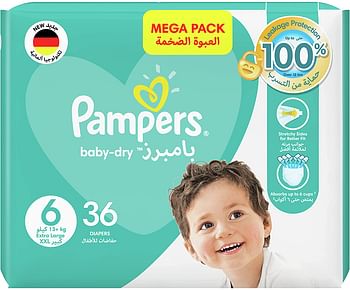 Pampers Baby-Dry, Size 6, Extra Large, 13+ kg, Mega Pack, 36 Diapers