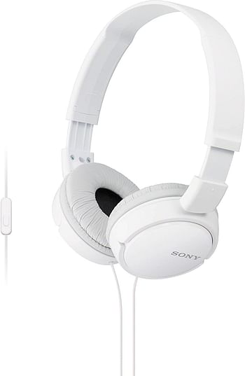 Sony MDR ZX110AP Wired On Ear Headphones with tangle free cable 3.5mm Jack Headset with Mic for Phone Calls MDRZX110AP/W - White