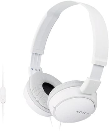 Sony MDR ZX110AP Wired On Ear Headphones with tangle free cable 3.5mm Jack Headset with Mic for Phone Calls MDRZX110AP/W - White