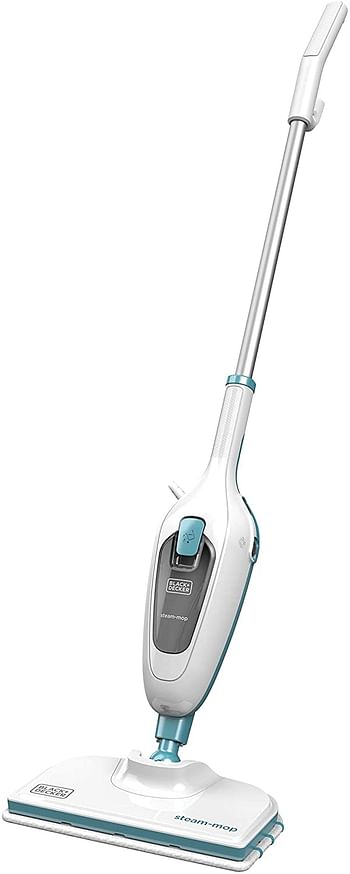 Black+Decker 1300W Steam Mop with Superheated Steam, Swivel Head and Microfibre Pad for Home & Office, FSM13E1-B5 - White/Blue