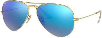 Ray-Ban RB3025 Classic Flash Mirrored Unisex-adult Aviator Sunglasses/Matte Gold-Green-Blue Mirror/55 mm