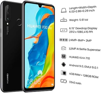 Huawei P30 Lite Smartphone, Dual SIM, 128 GB, 4 GB RAM - Midnight Black