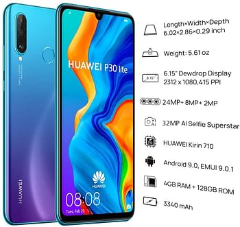 Huawei P30 Lite Smartphone, Dual SIM, 128 GB, 4 GB RAM - Midnight Black