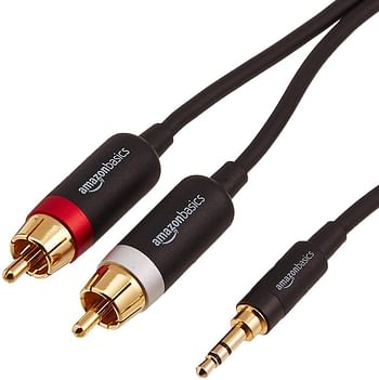 AmazonBasics 3.5mm to 2-Male RCA Adapter Audio Stereo Cable - 4 Feet, Black
