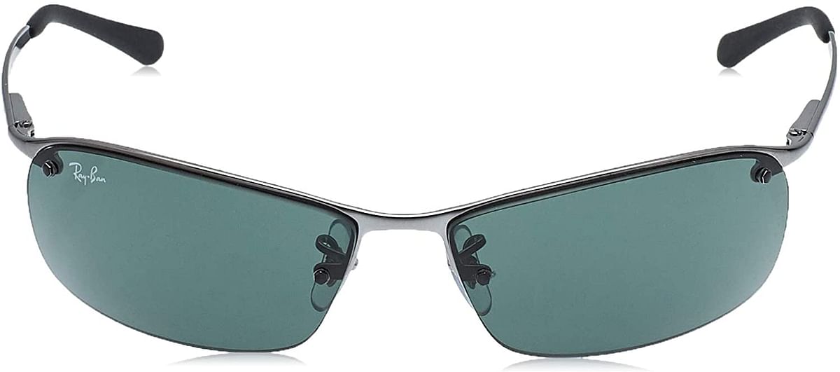 Ray-Ban Rb3183 Metal Rectangular Sunglasses Matte Black Green