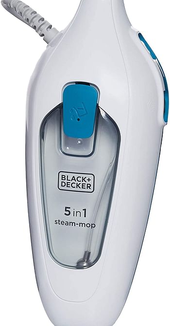 Black+Decker 5-in-1 Steam Mop with Superheated Steam with 5 Accessories, Swivel Head, 1300 W, 380 ml, White - FSMH13E5-B5