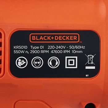 Black+Decker 550W 10mm Corded Electric Hammer Percussion Drill for Metal - Concrete & Wood Drilling - Orange/Black - KR5010-B5