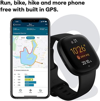 Fitbit Versa 3, Health & Fitness Smartwatch with GPS, 24/7 Heart Rate, Voice Assistant & up to 6+ Days Battery, Black/Black Aluminium/One Size